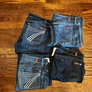 4 pair of 7 for all mankind jeans in size 29. Worn, but beautiful.